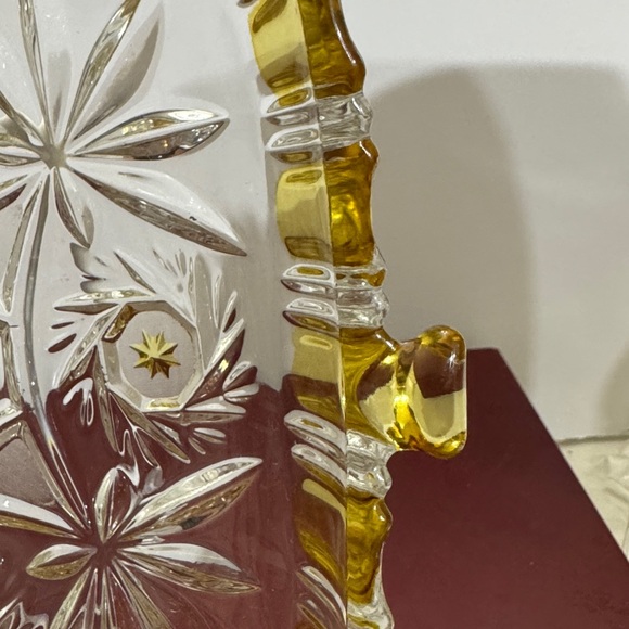 Waltherglass Germany Cut Glass Square Nut Dish 1960s Pineapple Yellow - Picture 3 of 7